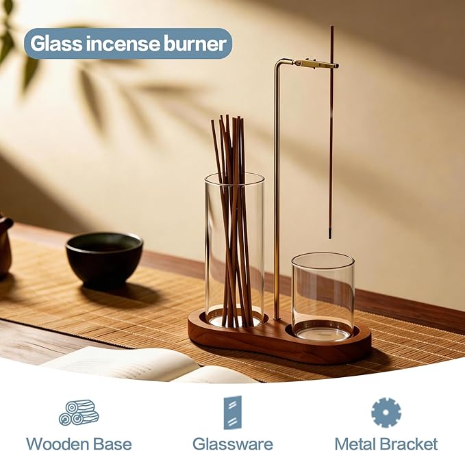 Incense Holder for Sticks with Glass Ash Catcher,Ash-Proof Incense Stick Burner,with 40 Sticks of Incence,Modern Incense Holder for Spa,Yoga,Meditation and Home Decor (2P)