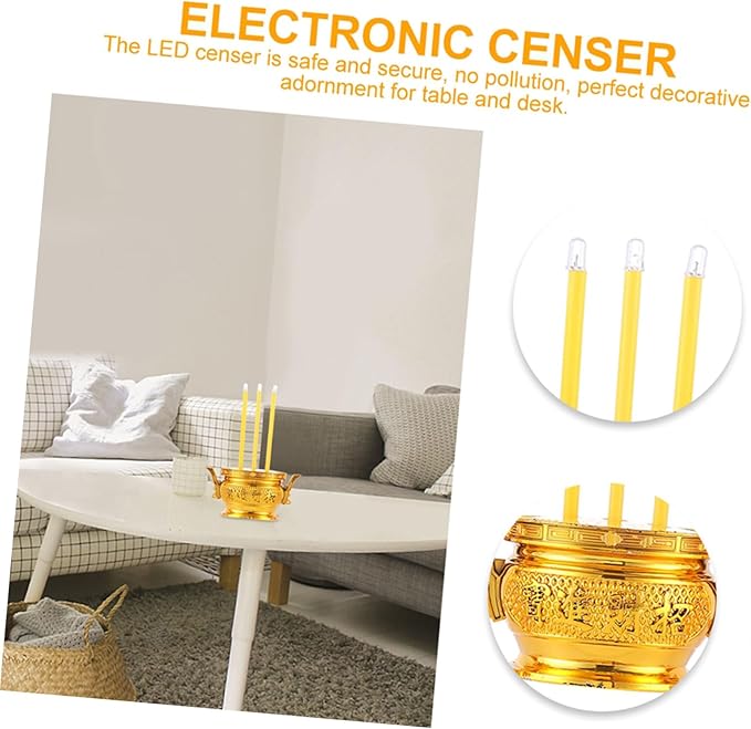 BESPORTBLE Electronic Incense Burner Insencens Burner Led Incense Stick Thai Candle Lamp Buddhist Electric Incense Stick Incense Holder Chinese Candle Light Plastic Shine Treasure Bowl