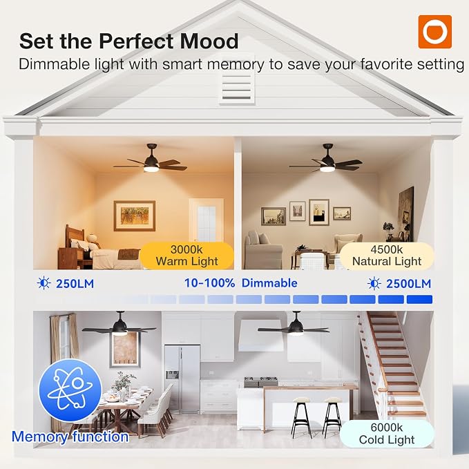 addlon Ceiling Fans with Lights, 42 inch Black Ceiling Fan with Light and Remote Control, Reversible, 3CCT, Dimmable, Noiseless, Small Ceiling Fan for Bedroom, Farmhouse, Indoor/Outdoor Use