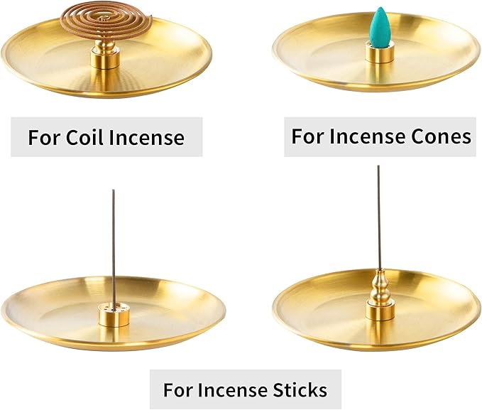 3 in 1 Incense Burner - 5.5 Inch Brass Incense Holder for Incense Sticks/Coil Incense/Incense Cones - Metal Gourd-Shaped Ash Catcher for Meditation Yoga Room Home Decor ZX11S