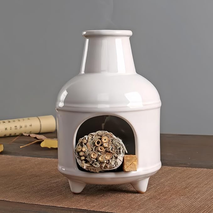 Handmade Ceramic Palo Santo Holder – Suitable for Burning Sage & Palo Santo - Mini Chimenea-Style Burner, an Incense Burner for Spiritual Meditation, Yoga or Home Decoration