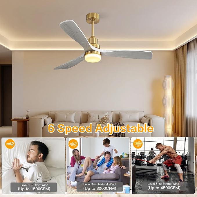 Sofucor Ceiling Fans with Lights and Remote, 52 Inch Low Profile Wood Ceiling Fan for Indoor Outdoor Bedroom Living Room Patio Porch, Dimmable/Timer/Reversible/DC Motor