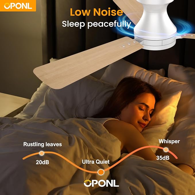 OPONL Ceiling Fan with Light, 42 inch Low Profile Ceiling fan with Light and Remote Control, Reversible, 6CCT, Dimmable, Noiseless, White Ceiling Fan for Bedroom, Indoor/Outdoor Use, Modern