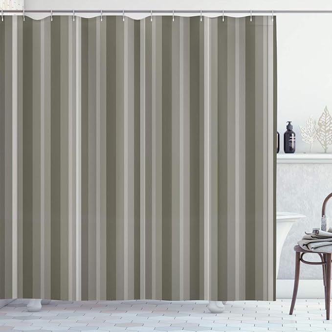 Ambesonne Stripes Shower Curtain, Abstract Ocean Inspired Palette Lines Geometrical Image Illustration, Cloth Fabric Bathroom Decor Set with Hooks, 70" Long, Dark Sepia
