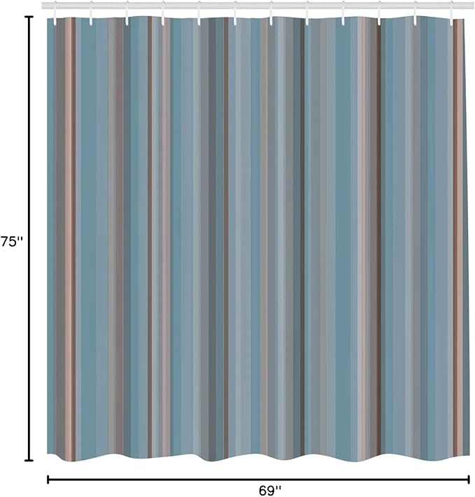 Ambesonne Stripes Shower Curtain, Abstract Ocean Inspired Palette Lines Geometrical Image Illustration, Cloth Fabric Bathroom Decor Set with Hooks, 75" Long, Cadet Blue