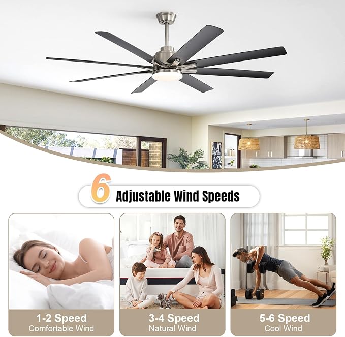 Sofucor 52 Inch Ceiling Fans with Lights and Remote, Modern Black Indoor/Outdoor Ceiling Fan with Quiet Reversible DC Motor, Dimmable LED, 8 Blades Ceiling Fan Light for Bedroom, Living Room, Patio