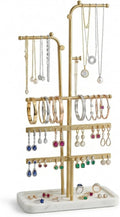 Gold L-Shaped Jewelry Tower – 15.4 in Tall Space-Saving Stand for Necklaces, Bracelets & Earrings