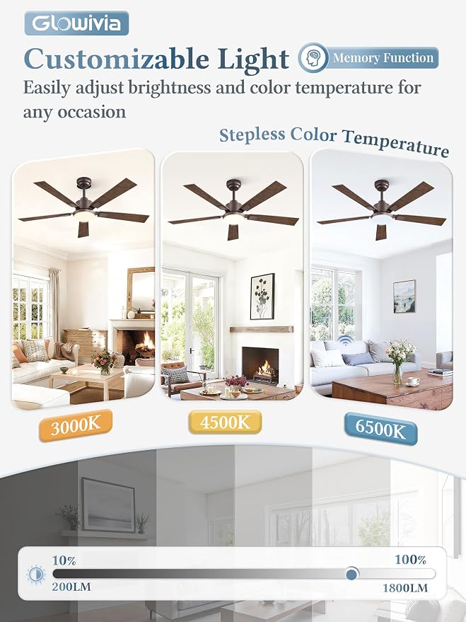 52 Inch Ceiling Fans with Lights and Remote&APP Control, Bronze Smart Ceiling Fan with 3000-6000K Dimmable, 6 Speeds Quiet Reversible Motor, Indoor/Outdoor Ceiling Fan for Bedroom Living Room