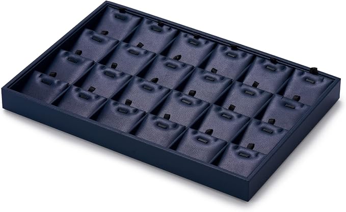 Oirlv Stackable 24 Gird Necklace Organizer Tray with Removable Jewelry Cards Necklace Pendant Jewelry Drawer Organizer Blue
