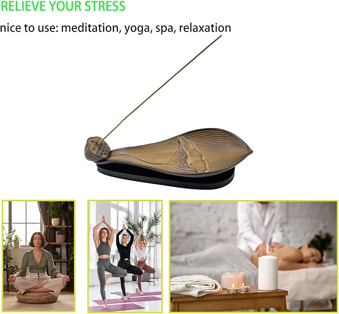 Incense Holder for Sticks Ceramics Lotus Incense Burner,Incense Stick Holder and Detachable Ash Catcher for Mom(Coffee color01, Large)