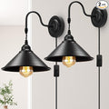 Plug in Wall Sconces, Vintage Plug in Wall Lamp Set of 2 with On/Off Switch, Metal Black Industrial Wall Mounted Light Fixture for Bedside Bedroom Indoor Doorway (Gooseneck Wall Lamp)