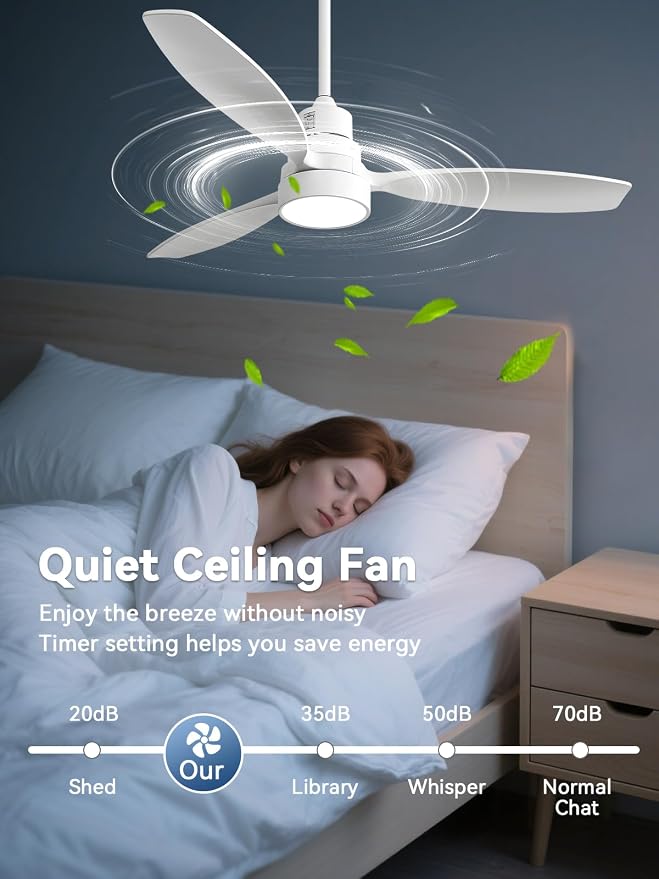 Sofucor 52 Inch Solid Wood Smart Ceiling Fans with Lights and Remote, Works with App/Alexa/Google, 6-Speed Outdoor Ceiling Fan with Light, 3 Blade Ceiling Fan, Quiet DC Motor for Living Room Patio