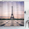 Ambesonne Paris Shower Curtain, Trocadero and Eiffel Tower at Sunshine Paris Skyline Historic Landscape View, Cloth Fabric Bathroom Decor Set with Hooks, 69" W x 84" L, Lavender Dimgray