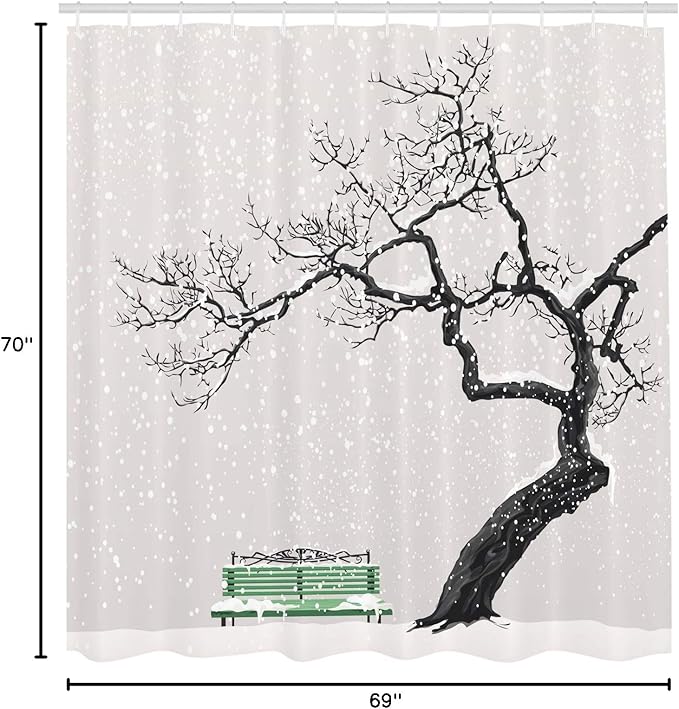 Ambesonne Tree Shower Curtain, Dramatic Winter Scenery with Retro Bench and Lonely Tree in a Cold Day, Cloth Fabric Bathroom Decor Set with Hooks, 69" W x 70" L, Charcoal Green