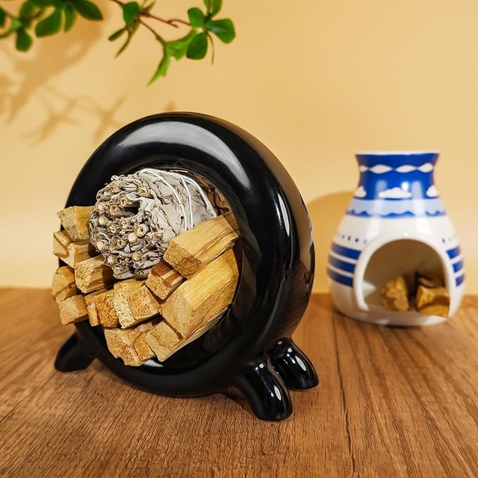 MOUGIGI Ceramic Palo Santo Holder Incense Burner for Palo Santo & Sage Sticks, Energy Cleansing, Yoga, Meditation, Zen, Altar Decor & Aromatherapy - 5.5" L x 1.93" W x 5.3" H