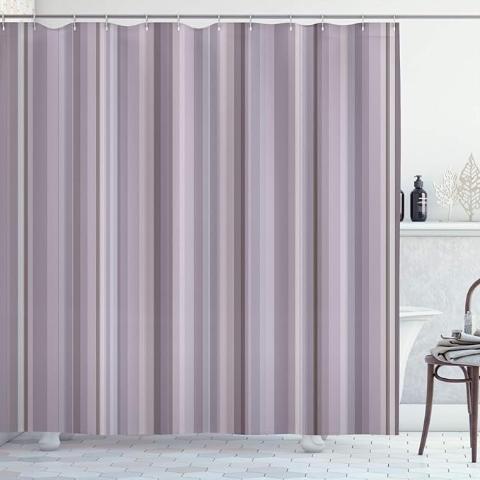 Ambesonne Stripes Shower Curtain, Abstract Ocean Inspired Palette Lines Geometrical Image Illustration, Cloth Fabric Bathroom Decor Set with Hooks, 75" Long, Pale Mauve