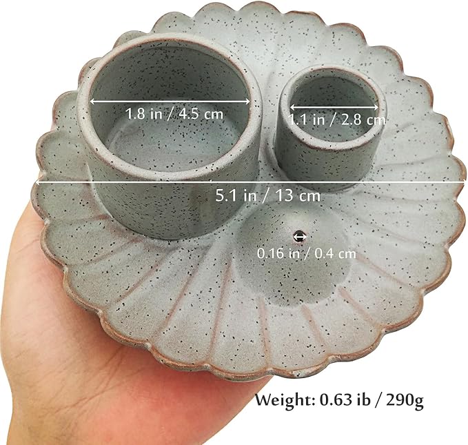 Sage and Palo Santo Candle Holder, Ceramic 4 in 1 Incense Burner Holder, Ash Catcher Tray for Home Office Meditatio Yoga Room (Art's Cyan)