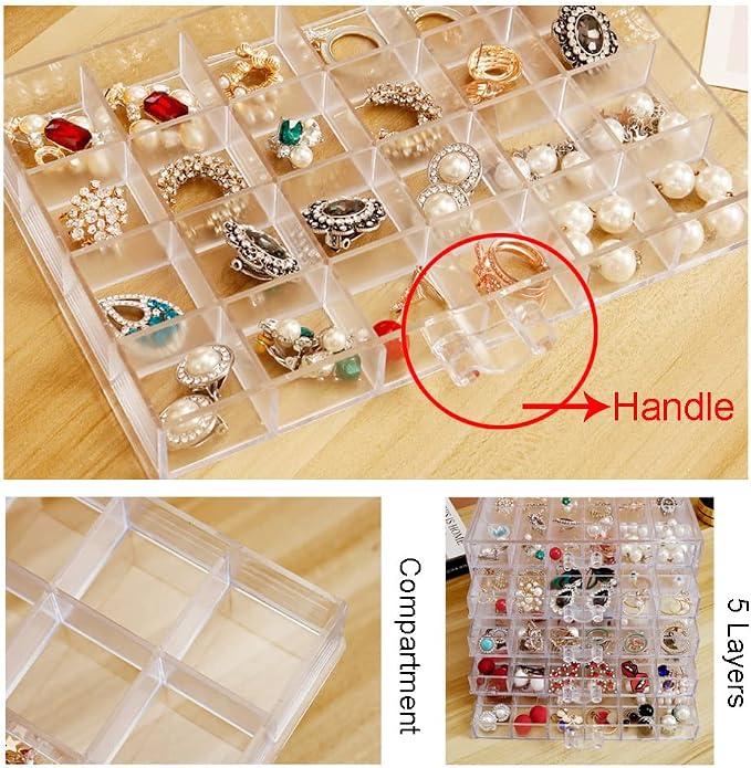 YUFONG Earring Storage Box Organizer, Acrylic Jewelry Storage Box Holder 5 Drawers Transparent Jewelry Display Stand with 120 Small Compartments Gift Boxes for Women Girls (Clear)