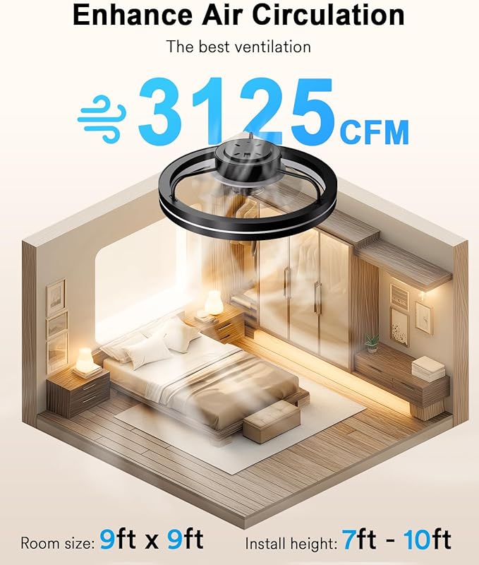 Lumary Smart Ceiling Fan Light with 2200K Nightlight, WiFi & Bluetooth Low Profile Ceiling Fan with Light Remote for Bedroom, RGBAI & 42 Scenes Mode, Flush Mount Easy to Install, 5000 LM, 19in Black