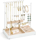 Emibele Jewelry Necklace Holder, 5 Tier Jewelry Organizers and Storage | Earring Bracelet Holder, Jewelry Display with Metal Frame Velvet Ring Tray, Aesthetic Jewelry Stand Gifts for Women, White