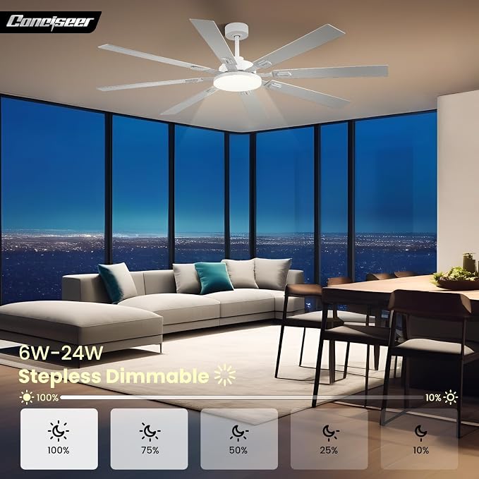 72 Inch Ceiling Fans with Lights and Remote, Dual Color 8 Blades, Bedroom Living Room Office Library Cafe Outdoor Industrial, 3CCT Dimmable, 6 Speed Reversible Quiet DC Motor, White/Wood Grain