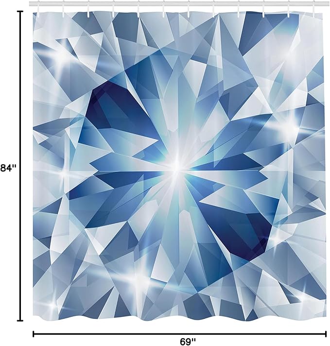 Ambesonne Diamonds Shower Curtain, Sharp Shaded Group of Frozen Diamond with Patterns Image Print, Cloth Fabric Bathroom Decor Set with Hooks, 69" W x 75" L, Blue Grey