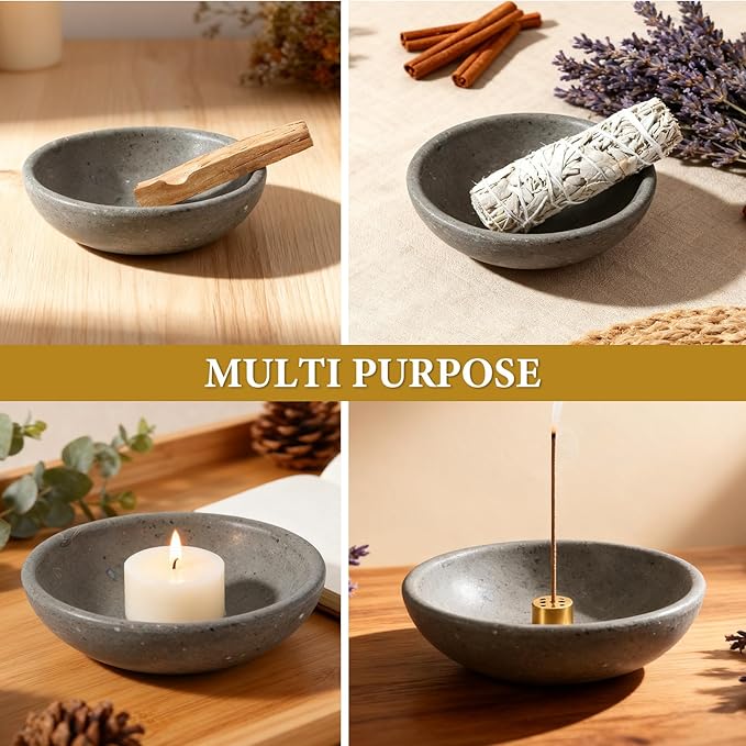 Koville Natural Marble Incense Holder, Incense Holder for Sticks with 9 Holes, Handmade Incense Burner Ash Catcher for Meditation Yoga SPA, Balsam Fir/Palo Santo/Sage/Cone (Gray)