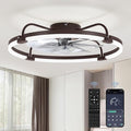 LEDIARY Ceiling Fans with Lights and Remote, 24'' Low Profile Ceiling Fan with Light, 3000-6000K Dimmable Fandelier LED Fan Light, 6 Wind Speeds, Brown Modern Flush Mount Ceiling Fan for Bedroom