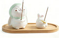 Cute Rabbit Incense Holder for Sticks – Resin Incense Stick Holder with Bamboo Ash Catcher,Perfect for Energy Cleansing,Yoga,Meditation,Zen Spaces, and Altar Decor