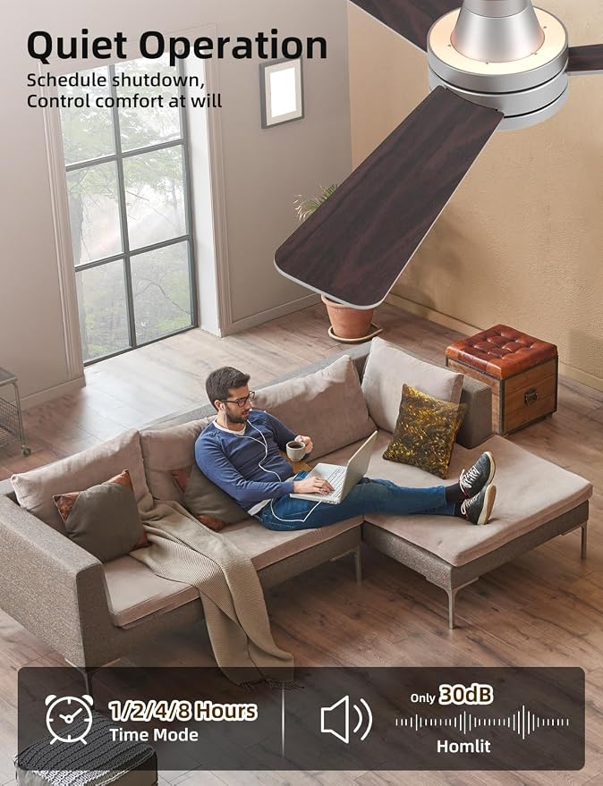 42" RGB Ceiling Fan with Light, Music Sync Smart Fan Works with Alexa/Google Assistant/App, Low Profile Flush Mount, 6-Speed Quiet DC Motor, 4 CCT Dimmable Lighting for Bedroom Living Room