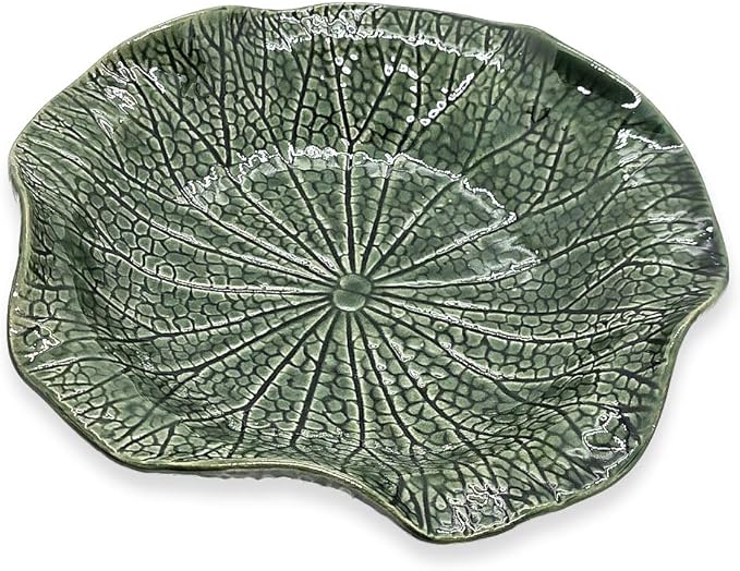 Tiny 6¾" Green Lotus Leaf Shaped Tray - Handmade Ceramic Porcelain Decorative Plate Dish Catchall Miniature Container For Jewelry Personal Items Incense Holders Trays Décor Gifts