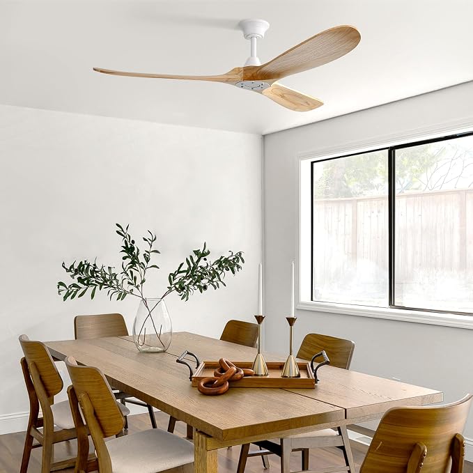 Sofucor 60 Inch Ceiling Fans No Light-Outdoor Ceiling Fan with Remote Control, 3 Blade Reversible DC Motor, Modern Wood Ceiling Fan Without Light for Bedroom Indoor Patios Farmhouse, Burlywood