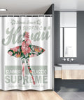 Ambesonne Hawaiian Stall Shower Curtain, Tropical Hawaii Hibiscus Surfing Girl Silhouette Surfboard Retro Themed Artprint, Fabric Bathroom Decor Set with Hooks, 54" W x 78" L, Fuchsia Green
