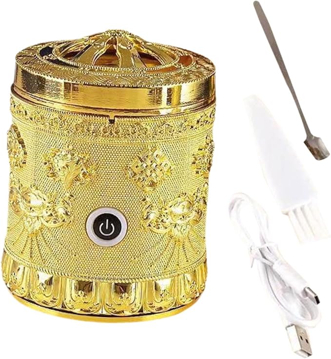 Generic Alloy Incense Burner Incense Holder Quick Heating Portable New Year Gift Decor Accessories Ornament for Bedroom Tea Table, Golden
