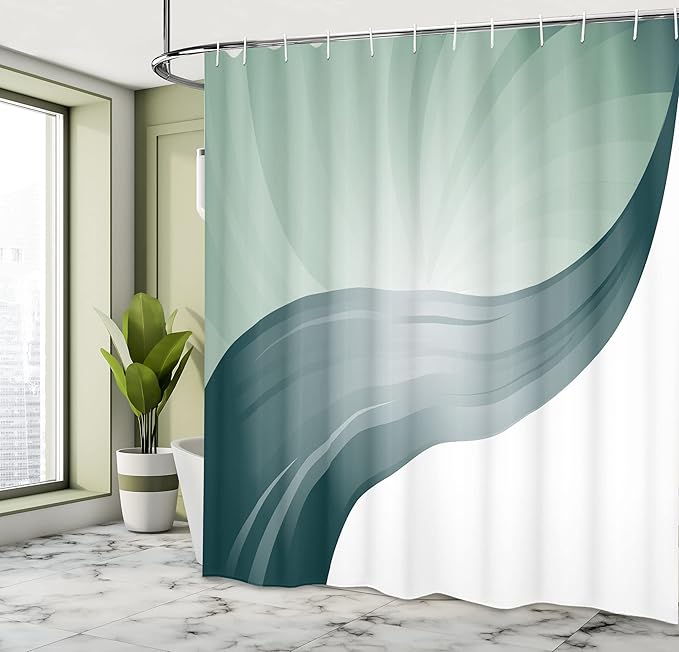 Ambesonne Contemporary Shower Curtain, Spiraling Stripes with Monochrome Tones Modern Art Inspirations Abstract, Cloth Fabric Bathroom Decor Set with Hooks, 69" W x 75" L, Dark Teal