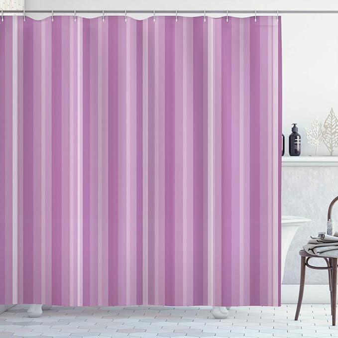 Ambesonne Stripes Shower Curtain, Abstract Ocean Inspired Palette Lines Geometrical Image Illustration, Cloth Fabric Bathroom Decor Set with Hooks, 84" Long Extra, Pink Blush