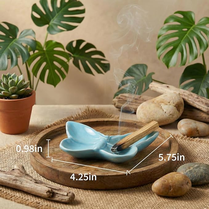 Butterfly Incense Holder for Sticks, Handmade Ceramic Incense Burner, Sage Stick Burner and Palo Santo Holder for Zen Yoga Spa Meditation Home Decor, Butterfly Spiritual Gifts for Women Mom