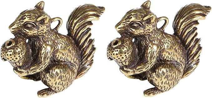 2pcs Brass Squirrel Figurines 1.6x1.2x0.6in Small Incense Holder Brass Animals Decor Antique Bronze Statue Ornament Desk Decoration Keychains