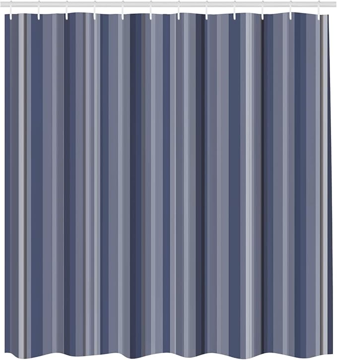 Ambesonne Stripes Shower Curtain, Abstract Ocean Inspired Palette Lines Geometrical Image Illustration, Cloth Fabric Bathroom Decor Set with Hooks, 75" Long, Dark Indigo