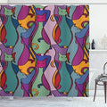 Ambesonne Cat Shower Curtain, Colorful Kittens Domestic Contour Geometric Design, Cloth Fabric Bathroom Decor Set with Hooks, 69" W x 70" L, Pink Magenta