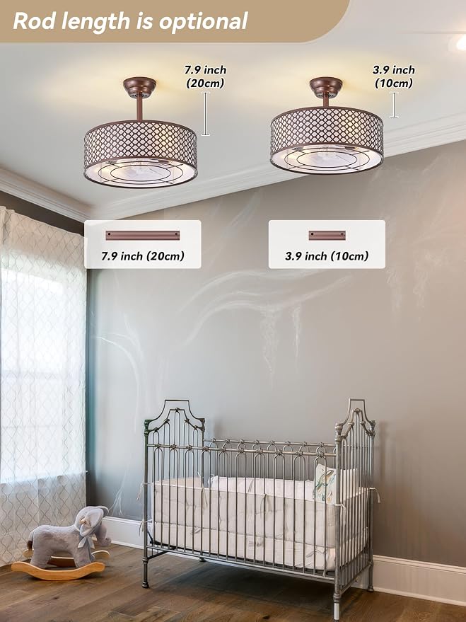 Brown Fandelier Ceiling Fan with Light, 20" Caged Boho Ceiling Fans with Lights and Remote, Mid Century with 6 Speeds for Bedroom, Living Room, Nursery