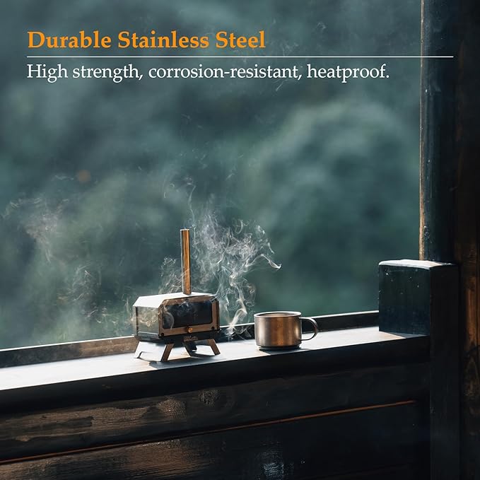 Incense Burner & Mini Portable Stove - Compact Foldable with Detachable Ash Catcher, 3.9x2.4x6.5 Inch Stainless Steel, Silver