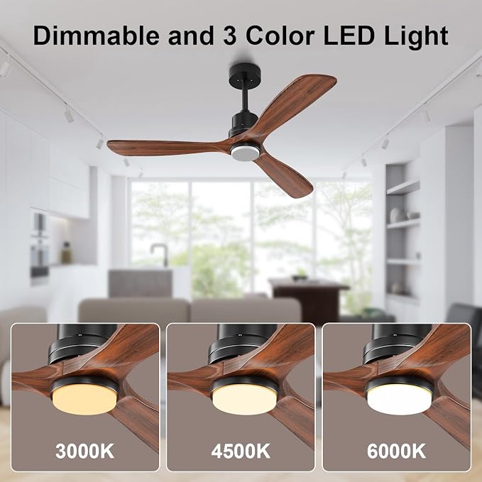 Obabala Ceiling Fans with Lights 52IN Outdoor Ceiling Fan with Remote Control Wood Modern Ceiling Fans with Light for Patios Noiseless Reversible DC Motor