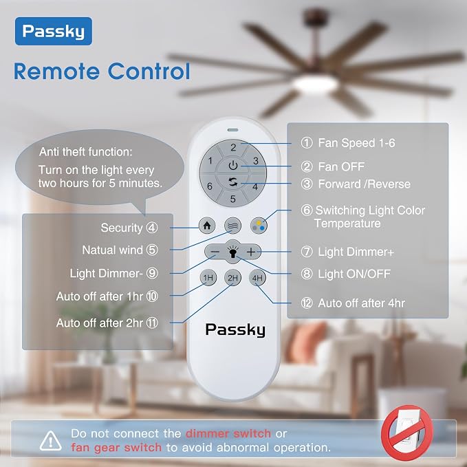 80 Inch Ceiling Fans with Lights, Large Modern Ceiling Fan with Light and Remote Control, Reversible, 3CCT, Dimmable, Quiet, Brown Ceiling Fan for Bedroom Living Room Patio Farmhouse, Indoor/Outdoor