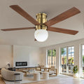 52 Inch Low Profile Ceiling Fan with Light, Flush Mount Brushed Gold Ceiling Fan Remote,ETL Listed, Indoor Outdoor Fan for Bedroom Living Room Patio, 3CCT, 6 Speeds
