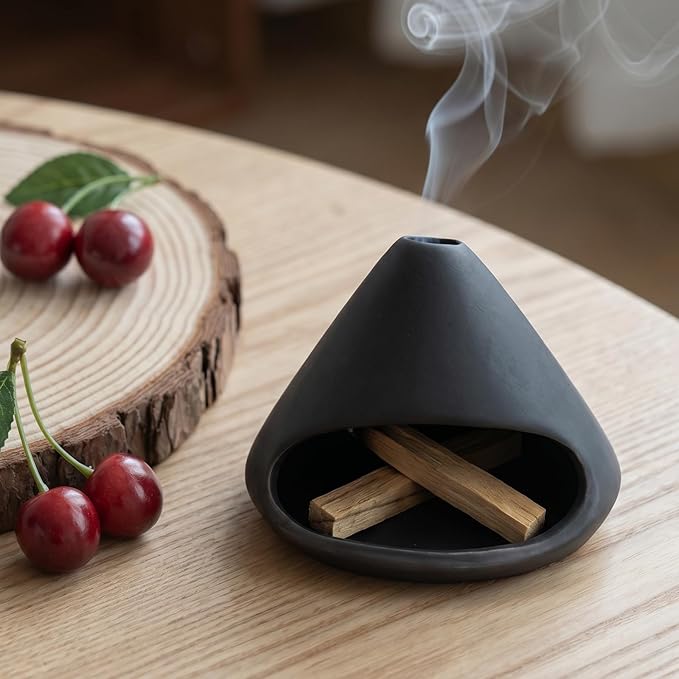 Palo Santo Holder, Handmade Ceramic Incense Burner, Cone Incense Burner for Palo Santo Sticks and Sage, Chimineas Smudge Bowl for Yoga, Meditation, Energy Cleansing