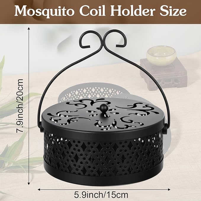 4 Pieces Mosquito Coil Holder, Retro Portable Mosquito Incense Burner with Handle for Indoor Outdoor Home Patio and Camping (Bronze)