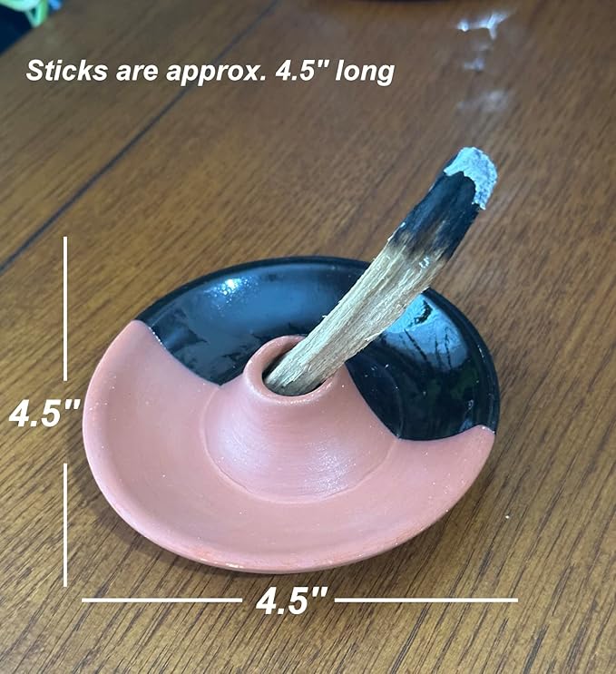 Premium Collection Clay Palo Santo Holder (Two-Tone, Black & Clay Holder) and 5 Genuine Palo Santo Sticks Purification Kit Meditation Focus Healing - Sustainably Made in India