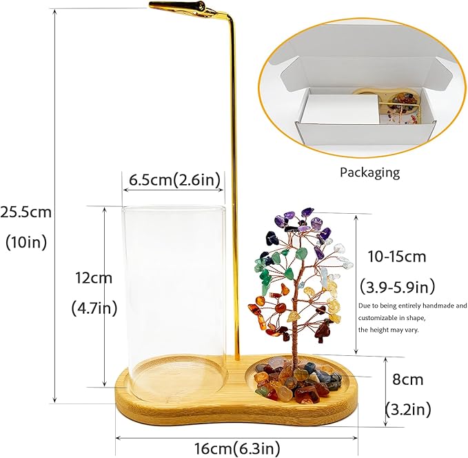 Upside-Down Hanging Incense Stick Holder with 7 Chakra Crystal Tree Design, Glass Ash Catcher & Wooden Base - Aromatherapy Accessory for Meditation, Yoga & Home Decor