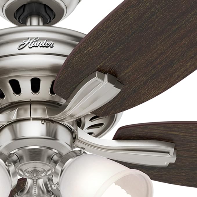 Hunter 52 inch Indoor Ceiling Fan with LED Lights - Ceiling Fan with Pull Chain, For Bedroom or Living Room, Standard Mount, No Remote, 5 Blades, Includes Bulbs - Newsome 53318, Brushed Nickel | with LED Lights, Standard Mount, 5 Blades, For Bedroom, L...